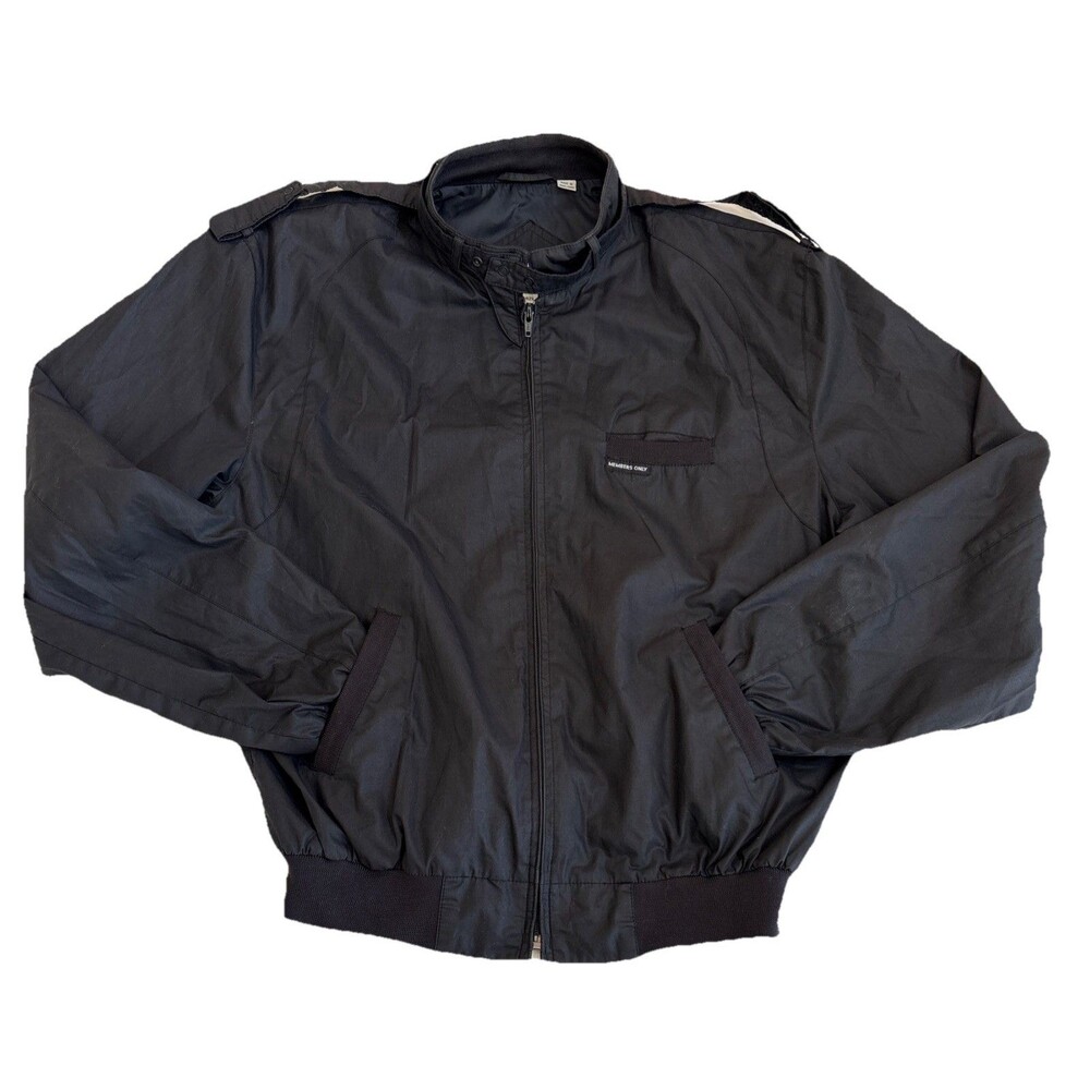 Vintage Retro 1980s Members Only Jacket Mens Black Bomber Zip Up Outerwear 42L